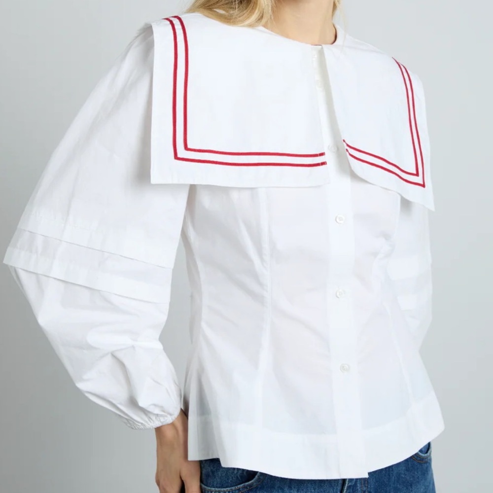 NWT Damson Madder Elise Blouse White Sailor Shirt